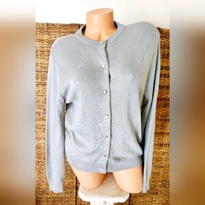 Bedford Fair Soft Comfort Gray Button Up Long Sleeve Cardigan Sweater Sz M